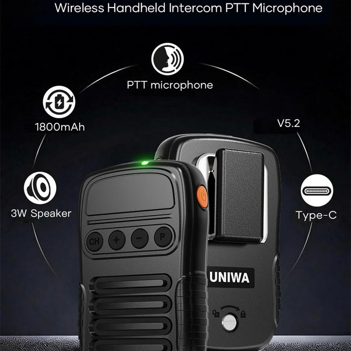 UNIWA BM008 Wireless Handheld Intercom PTT Microphone Bluetooth-Compatible 3W Speaker Walkie Talkie - Black - 2