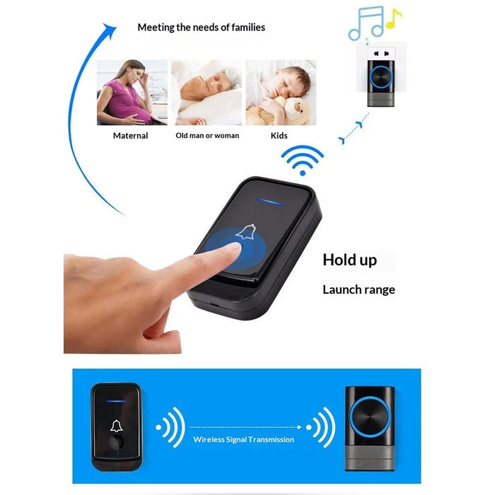 N189 52 Melodies Waterproof 200M Range Wireless Digital Music Doorbell, 1 Transmitter + 1 Receiver - EU Plug - 4