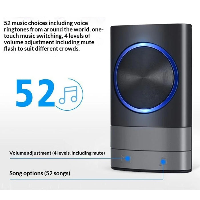 N189 52 Melodies Waterproof 200M Range Wireless Digital Music Doorbell, 1 Transmitter + 1 Receiver - EU Plug - 6