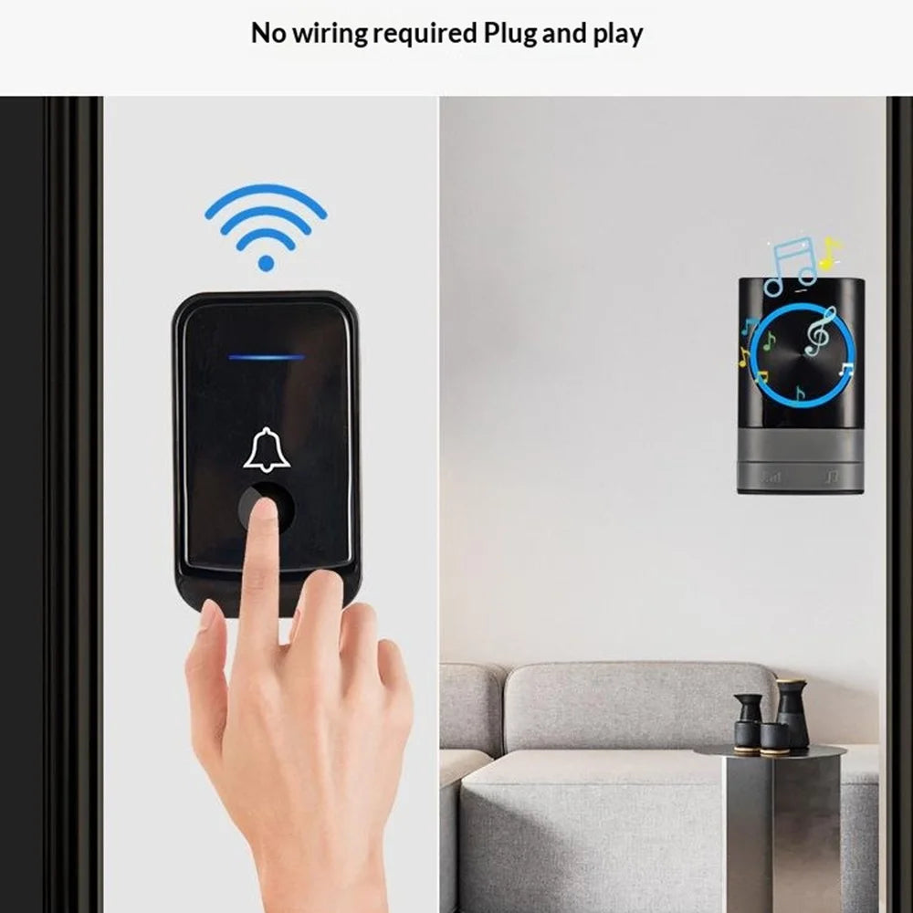 N189 200M Range Wireless Doorbell Waterproof 52 Melodies 4 Volume Levels Digital Music Door Chime, 1 Transmitter + 2 Receivers - EU Plug - 3