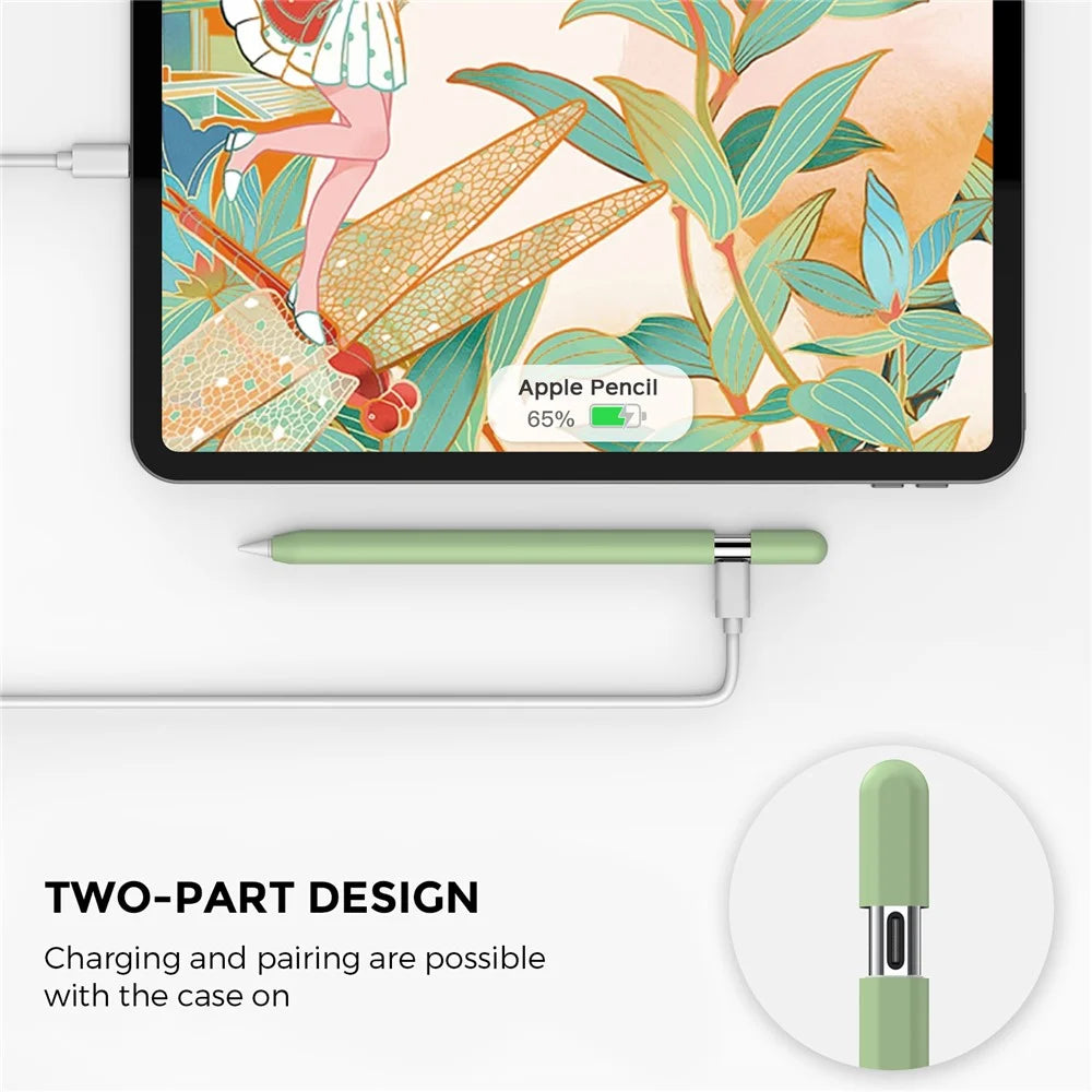AHASTYLE PT65-3 2Pcs for Apple Pencil 3 Silicone Case Ultra Thin Stylus Protective Sleeve - White / Avocado Green - 3