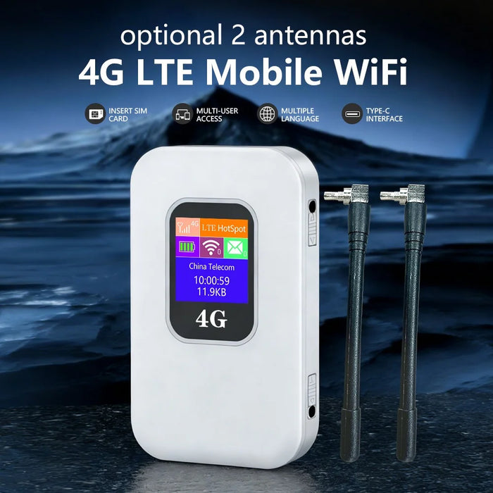 M1-E 4G LTE Mobile WiFi Router with 2 Antennas Smart OLED Display WiFi 6 300Mbps Portable Hotspot, Eurasian Version - White - 3