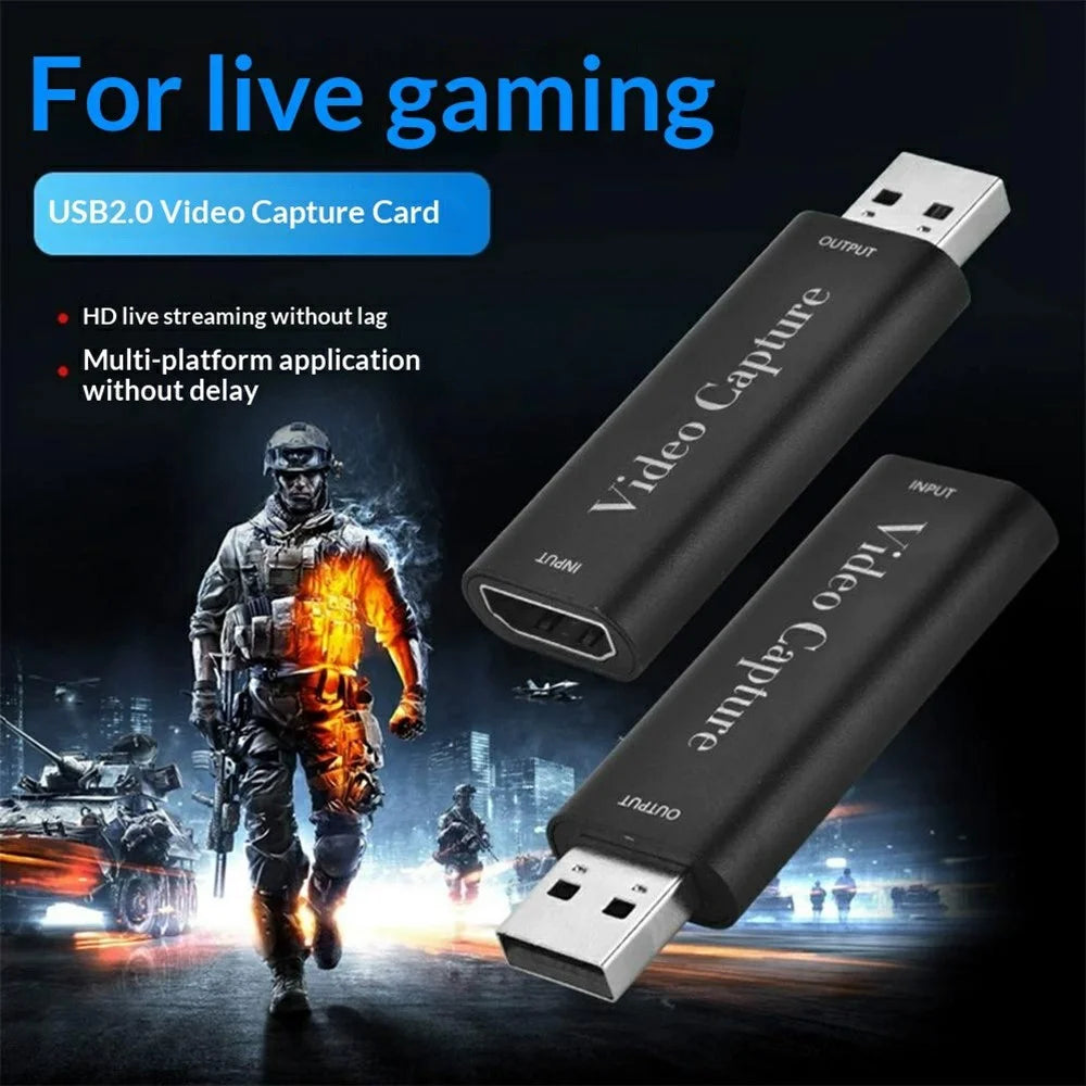 HU-01 USB Video Capture Card HD to USB 2.0 Game Recording 1080P 60fps Live Streaming Adapter - Black - 3