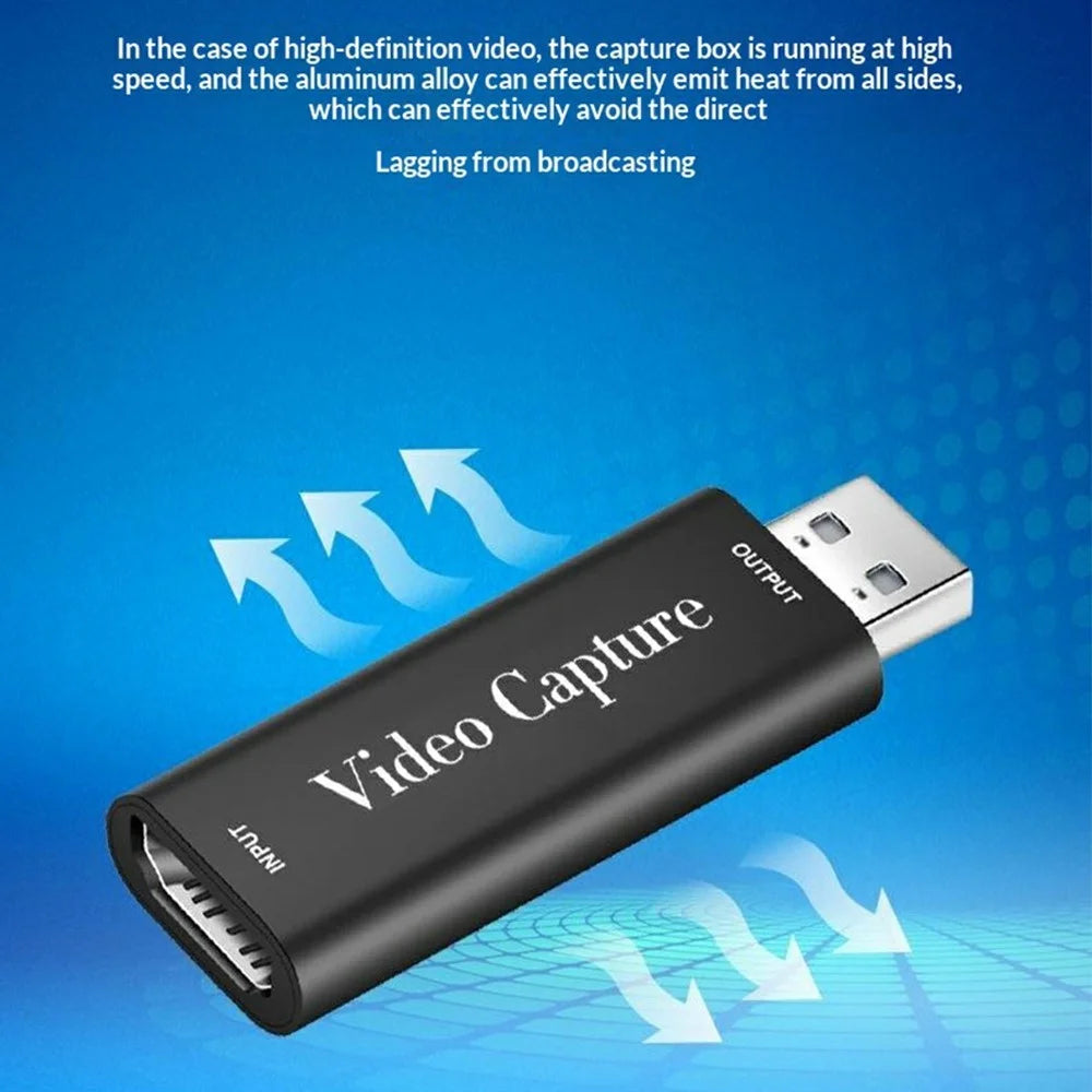 HU-01 USB Video Capture Card HD to USB 2.0 Game Recording 1080P 60fps Live Streaming Adapter - Black - 6
