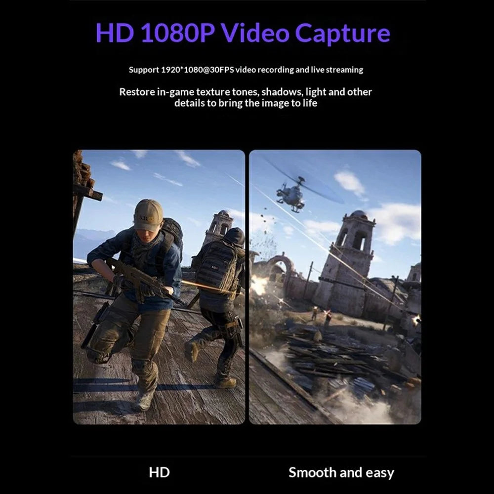 HU-02 HD to USB 3.0 Video Capture Card for PS4 / Xbox / Nintendo Switch 1080P Game Recording Live Streaming Adapter Cable OBS Compatible - Black - 4