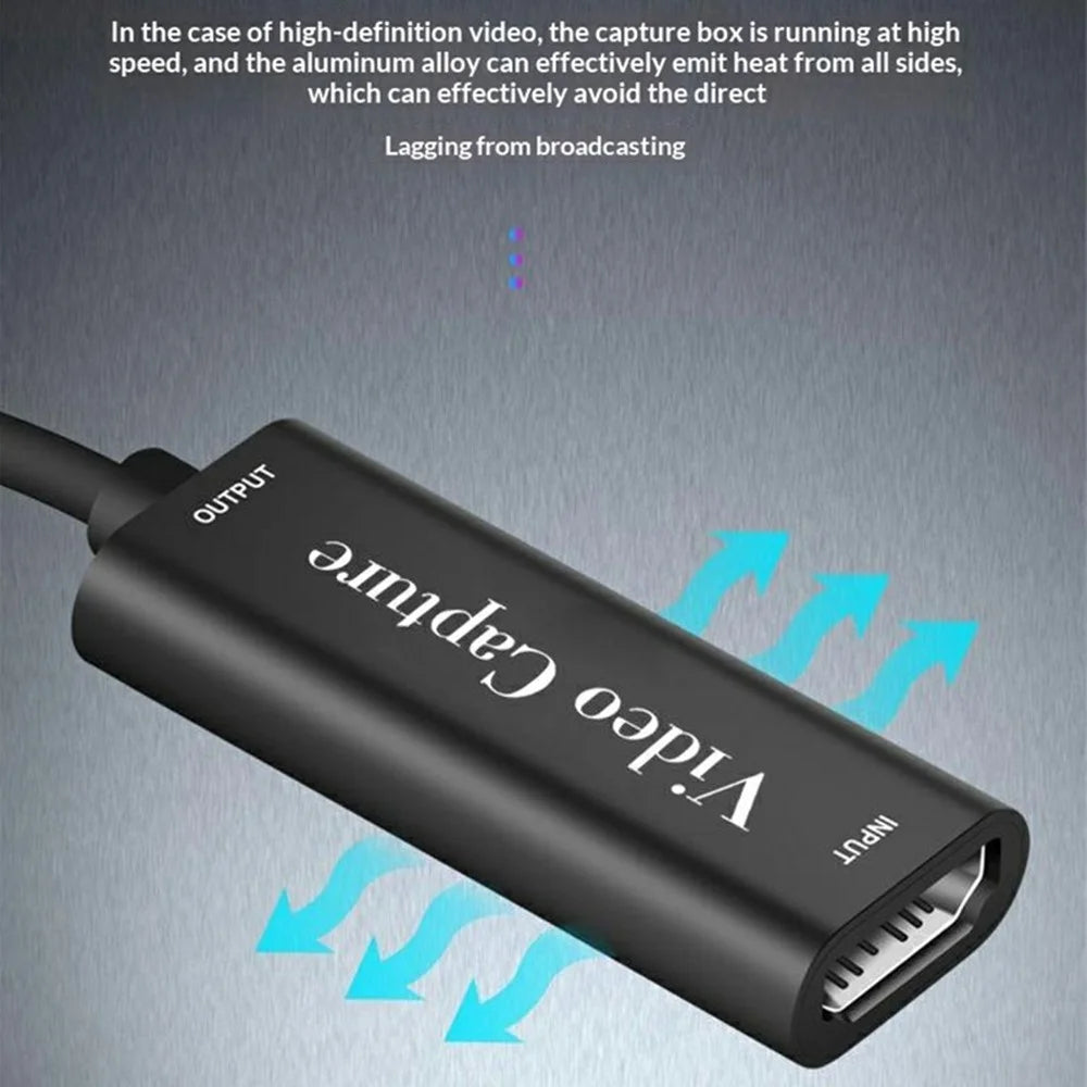 HU-02 HD to USB 3.0 Video Capture Card for PS4 / Xbox / Nintendo Switch 1080P Game Recording Live Streaming Adapter Cable OBS Compatible - Black - 5