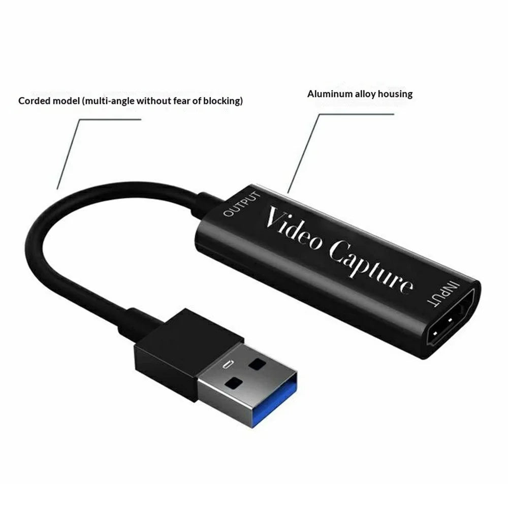 HU-02 HD to USB 3.0 Video Capture Card for PS4 / Xbox / Nintendo Switch 1080P Game Recording Live Streaming Adapter Cable OBS Compatible - Black - 7