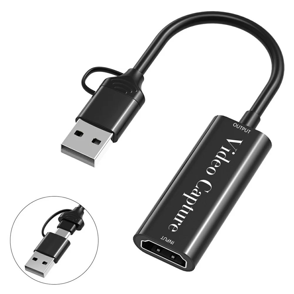 HU-02A HD to USB-A / Type-C 2 in 1 Video Capture Card for Gaming Console / PC / Phone Live Streaming Adapter Cable (Chip: MS2109) - Black - 1
