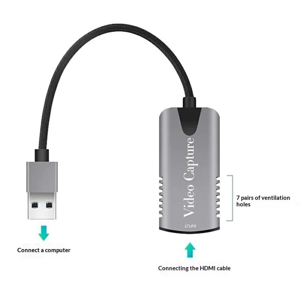 HU-04 USB 2.0 Video Capture Card 4K Input 1080P Output HD to USB Converter for Game Console / Mobile Phone / Camcorder - Grey - 3
