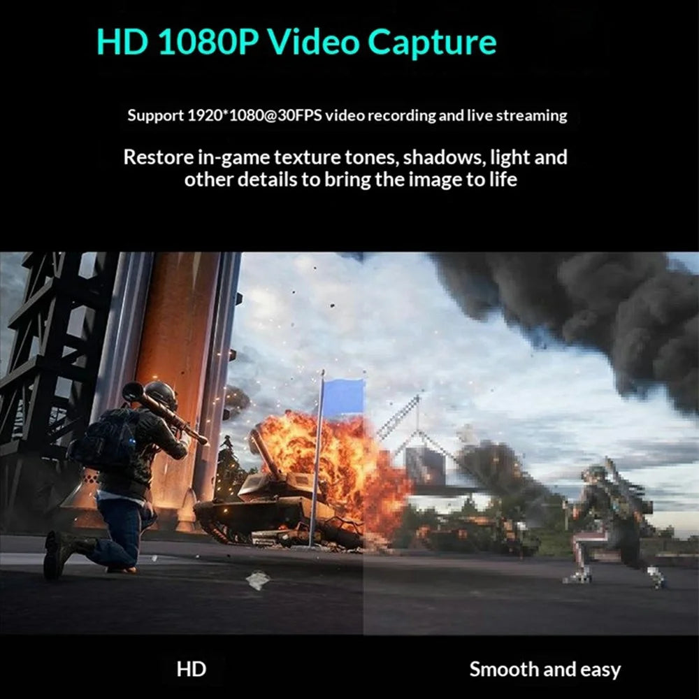 HU-04 USB 2.0 Video Capture Card 4K Input 1080P Output HD to USB Converter for Game Console / Mobile Phone / Camcorder - Grey - 4