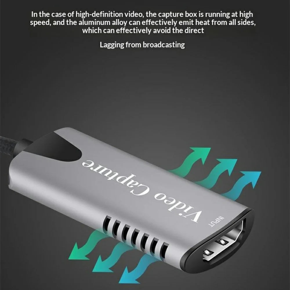 HU-04 USB 2.0 Video Capture Card 4K Input 1080P Output HD to USB Converter for Game Console / Mobile Phone / Camcorder - Grey - 5