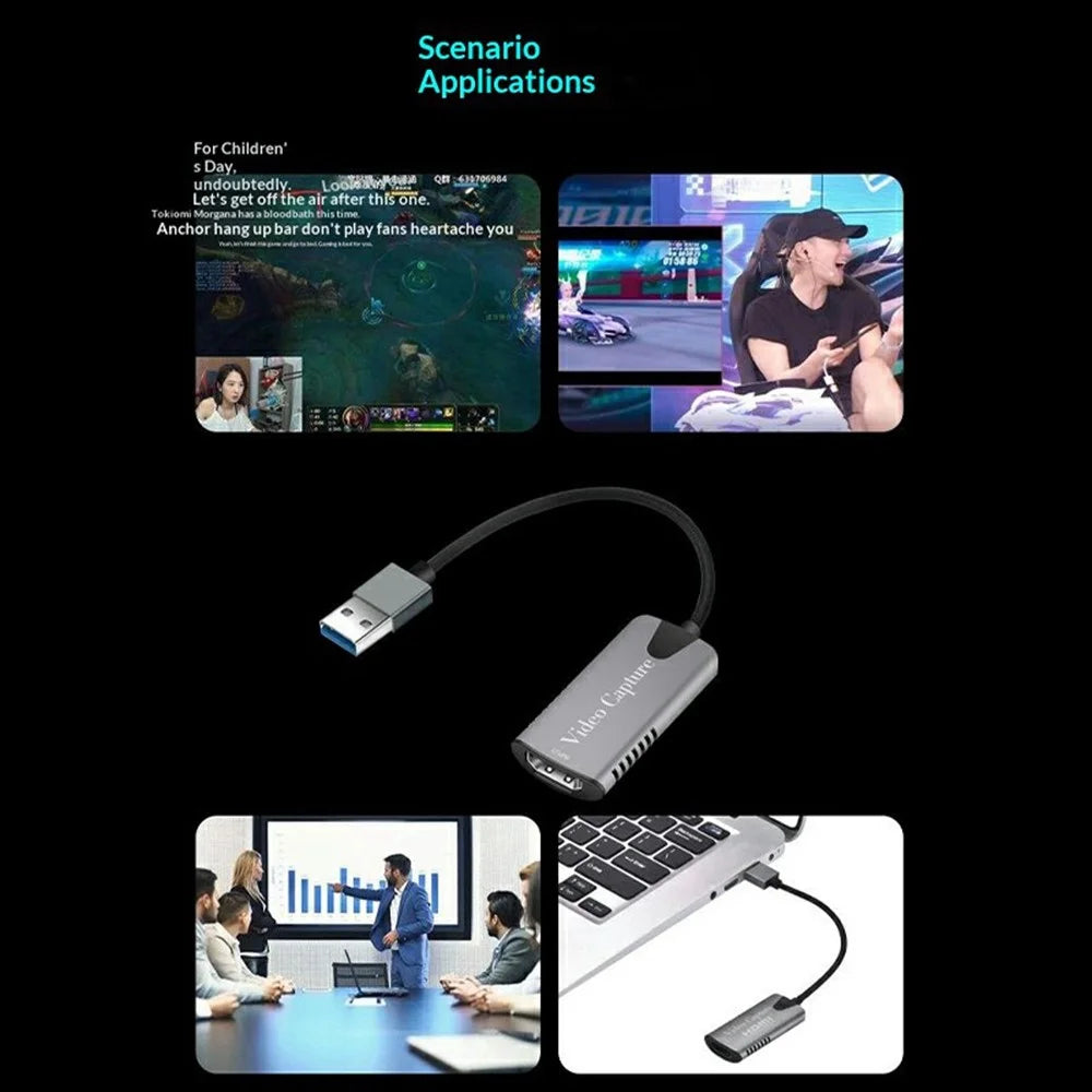HU-04 USB 2.0 Video Capture Card 4K Input 1080P Output HD to USB Converter for Game Console / Mobile Phone / Camcorder - Grey - 7