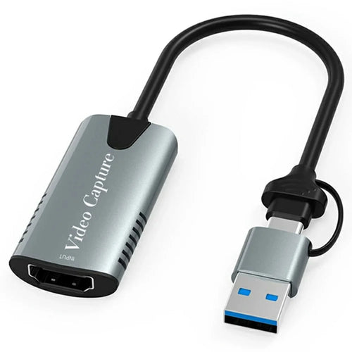 HU-04A HD to USB-C / USB-A 2 in 1 Video Capture Card 1080P 60Hz Aluminum Alloy Game Recording Streaming Adapter Cable - Grey - 1