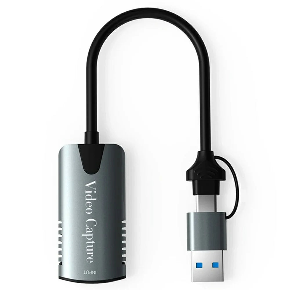 HU-04A HD to USB-C / USB-A 2 in 1 Video Capture Card 1080P 60Hz Aluminum Alloy Game Recording Streaming Adapter Cable - Grey - 2