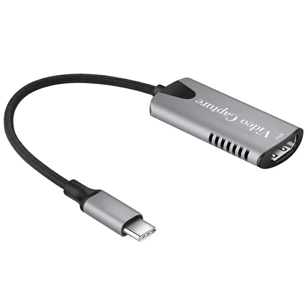 HU-04C HD to USB-C Video Capture Card 4K Game Streaming Live Broadcast Recorder Adapter - Grey - 1
