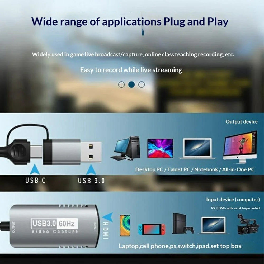 HU-08A HD to USB 3.0  /  USB-C 2 in 1 Video Capture Card 1080P 60Hz HD Capture Adapter (Chip: MS2130) - Grey - 3