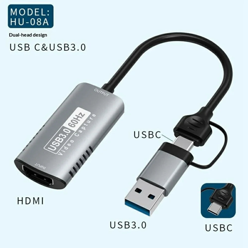 HU-08A HD to USB 3.0  /  USB-C 2 in 1 Video Capture Card 1080P 60Hz HD Capture Adapter (Chip: MS2130) - Grey - 5