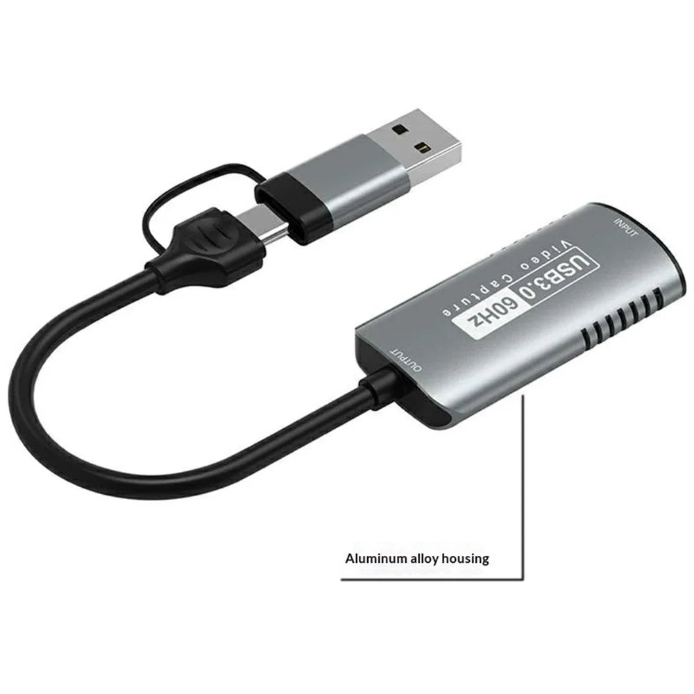 HU-08A HD to USB 3.0  /  USB-C 2 in 1 Video Capture Card 1080P 60Hz HD Capture Adapter (Chip: MS2130) - Grey - 6