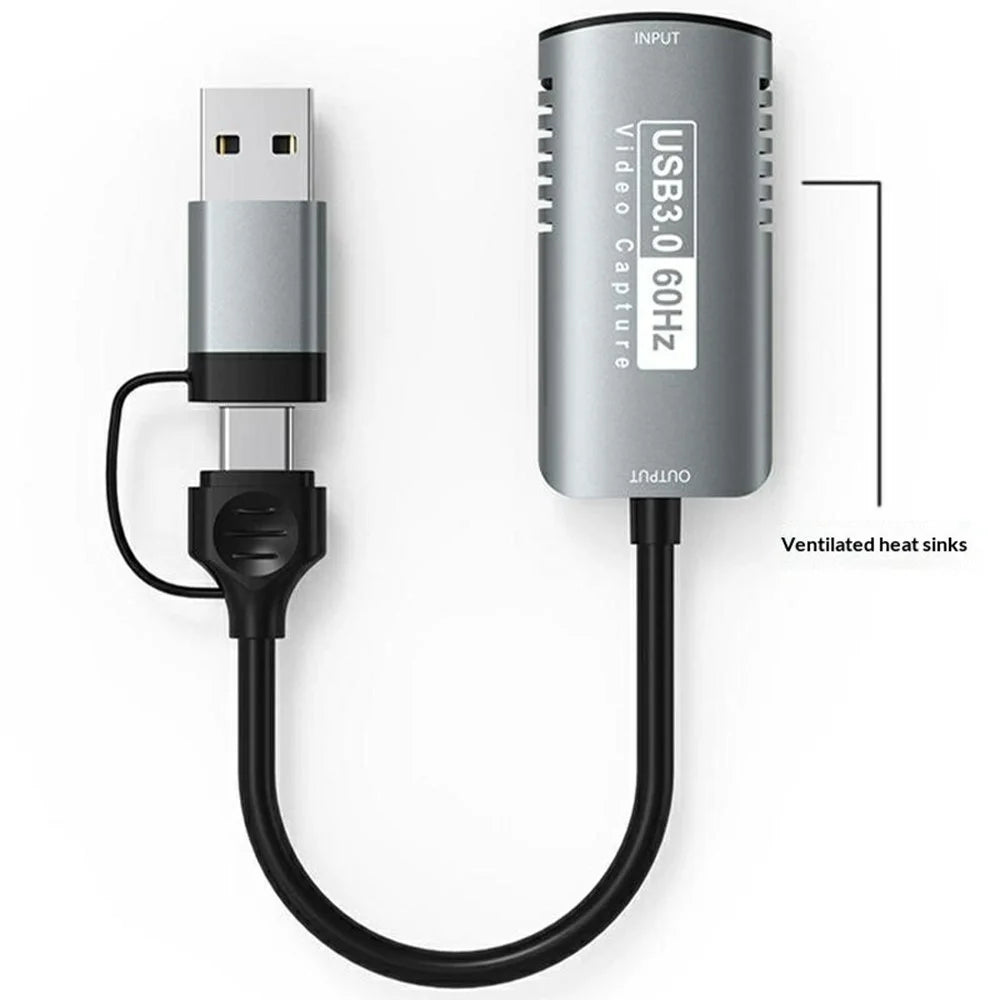 HU-08A HD to USB 3.0  /  USB-C 2 in 1 Video Capture Card 1080P 60Hz HD Capture Adapter (Chip: MS2130) - Grey - 7