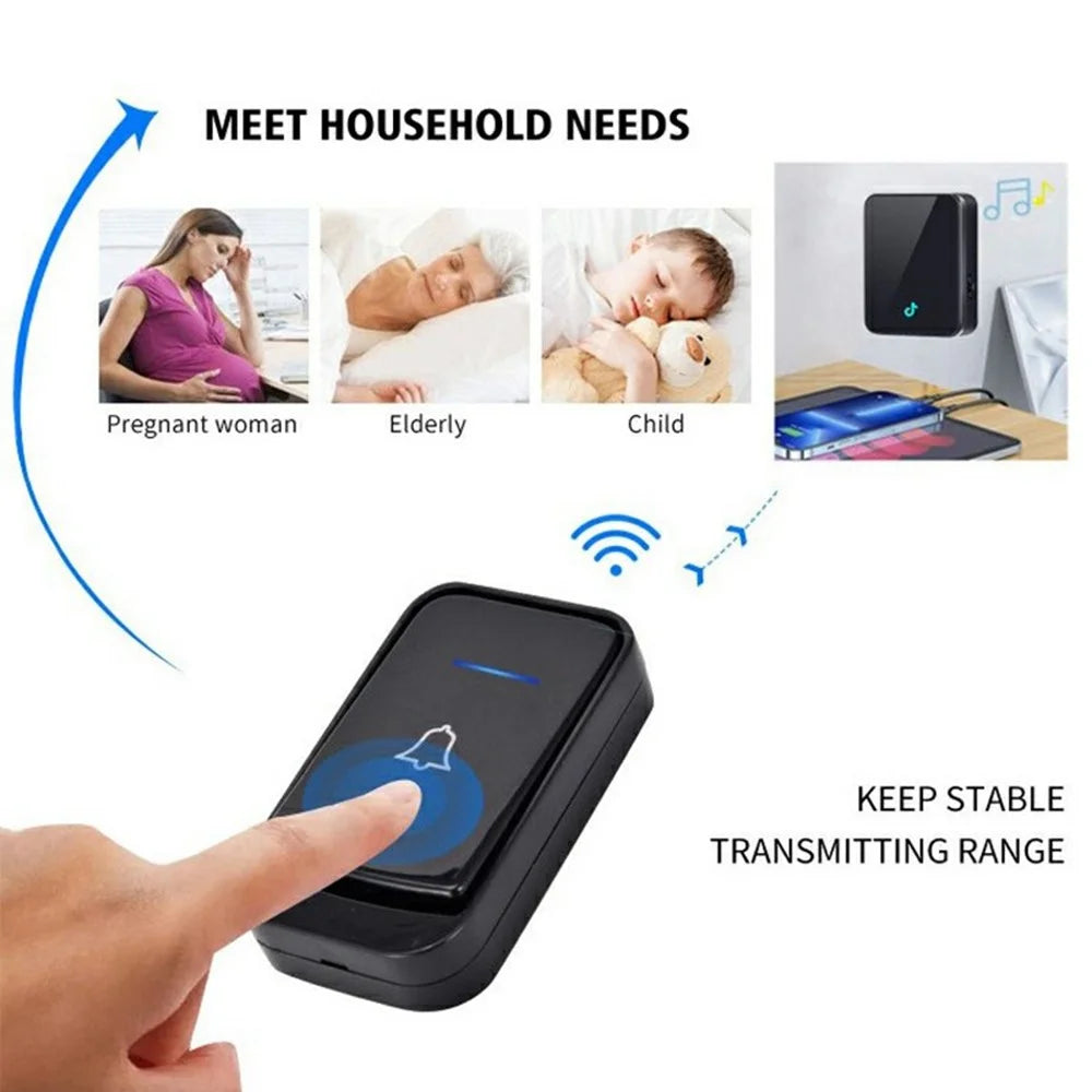 Q502 433MHz Wireless Doorbell with 2 Transmitters + 1 Receiver 45 Ringtones IP44 Waterproof Door Chime - Black - 4