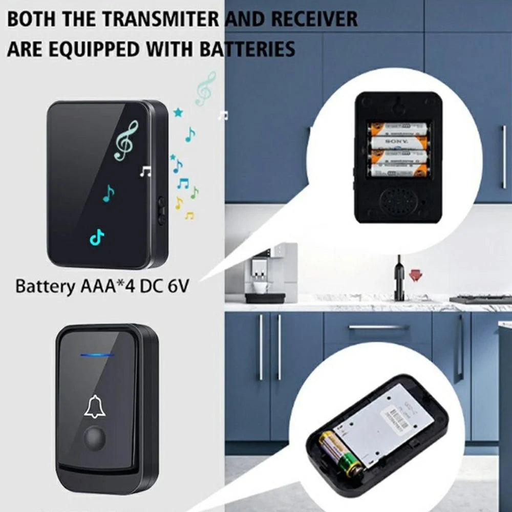 Q502 433MHz Wireless Doorbell with 2 Transmitters + 1 Receiver 45 Ringtones IP44 Waterproof Door Chime - Black - 5