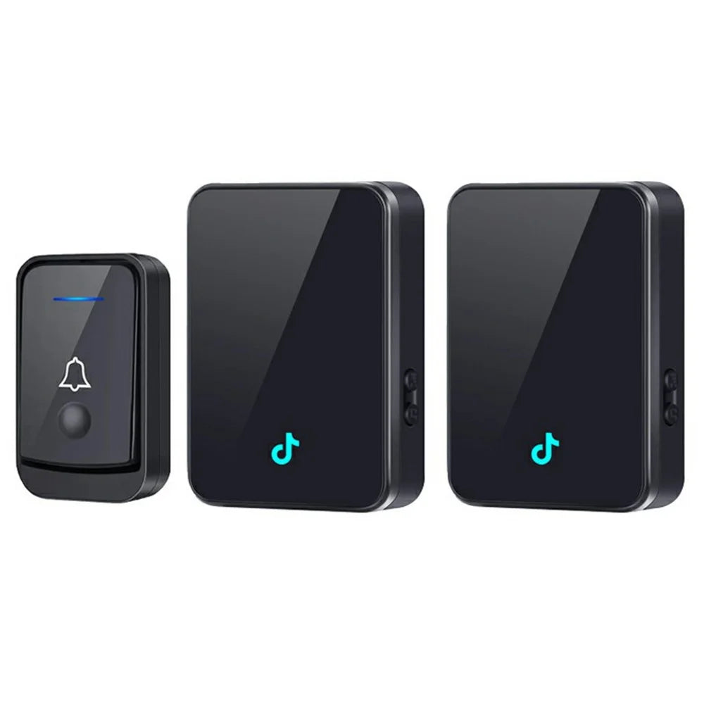 Q502 433MHz Wireless Doorbell with 1 Transmitter + 2 Receivers 45 Ringtones IP44 Waterproof Door Chime - Black - 1