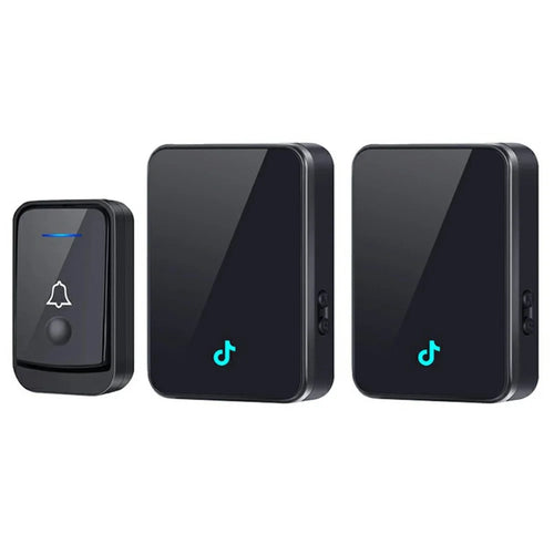 Q502 433MHz Wireless Doorbell with 1 Transmitter + 2 Receivers 45 Ringtones IP44 Waterproof Door Chime - Black - 1