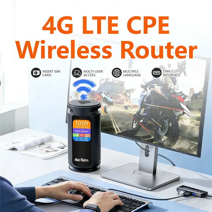 Q52-E 4G WiFi Router without Battery SIM Card Slot LCD Display WiFi 6 CPE 300Mbps Modem with RJ45 Port, Eurasian Version / Black - US Plug - 2
