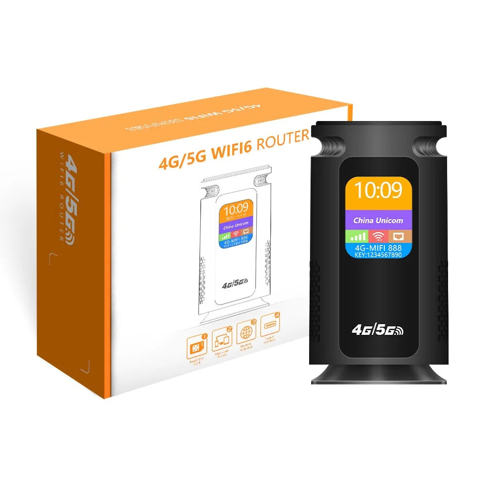Q52-E 4G WiFi Router with 3000mAh Battery SIM Card Slot LCD Display WiFi 6 CPE 300Mbps Modem with RJ45 Port, Eurasian Version / Black - US Plug - 6