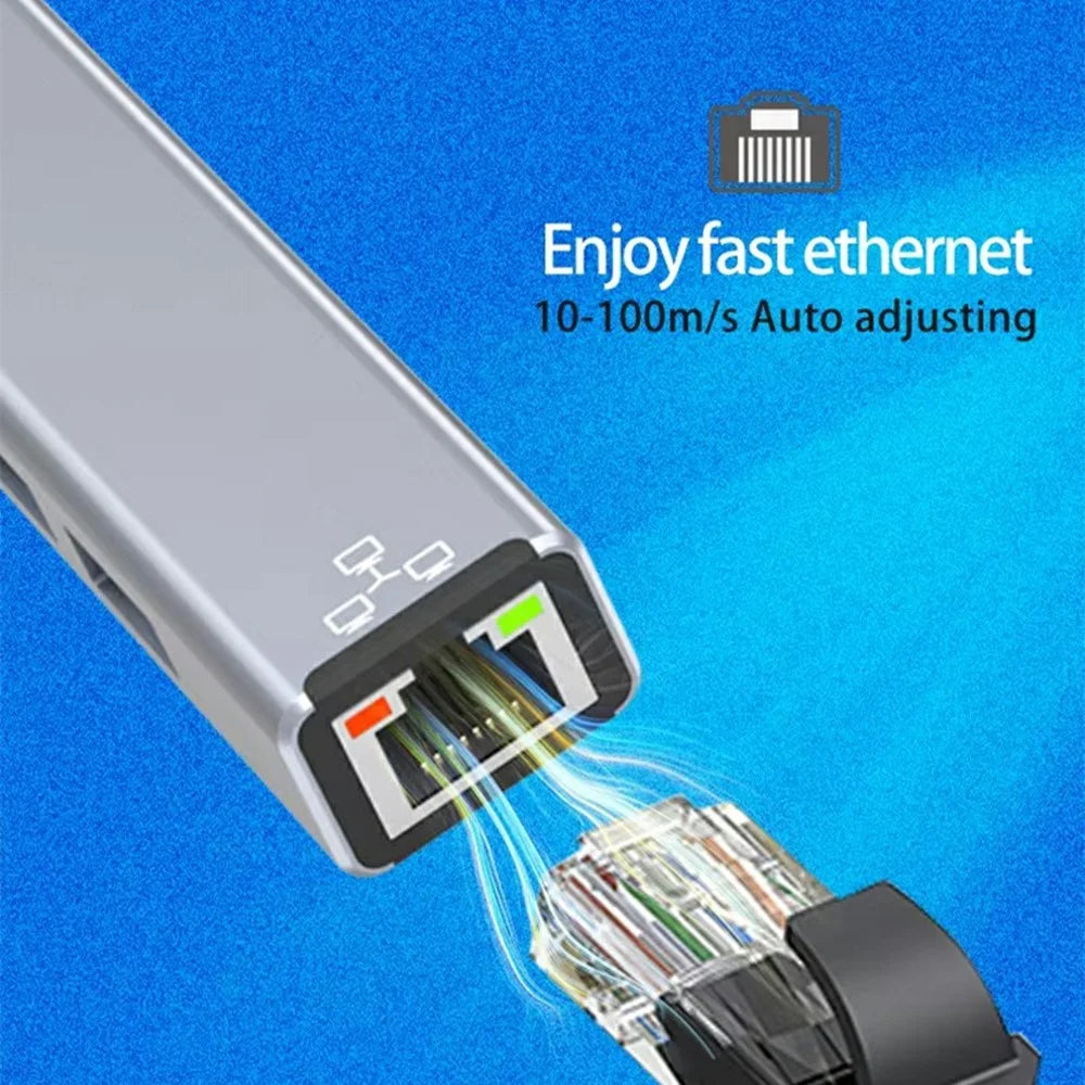 HC-78 4 in 1 Hub Ethernet Adapter USB C / USB A to USB 3.0 / 2.0 RJ45 Network Card Splitter Docking Station - Grey - 4