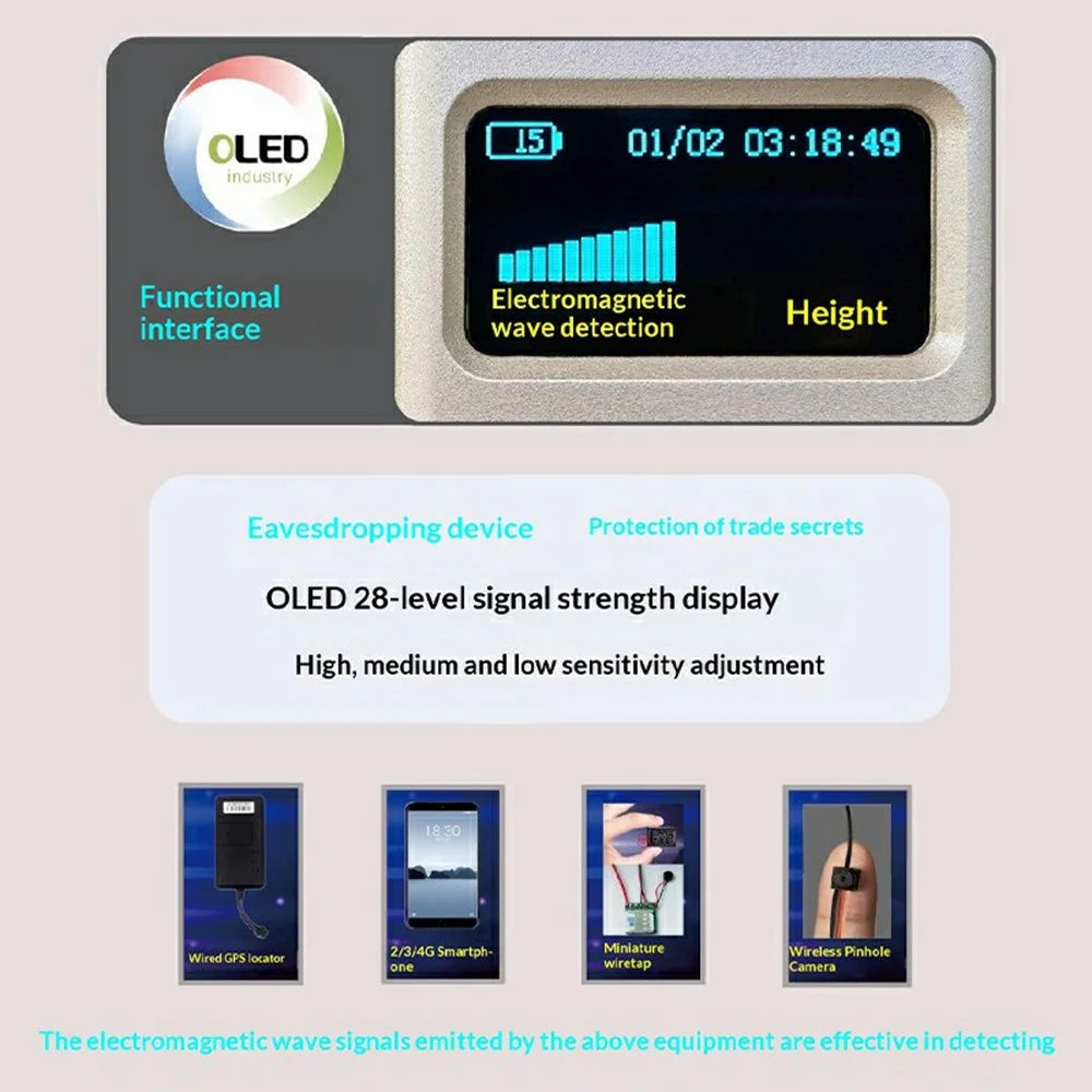 DS616 Multi-function Signal Detector Camera Finder GPS Scanner RF Bug Sweeper with OLED Display - Gold - 4