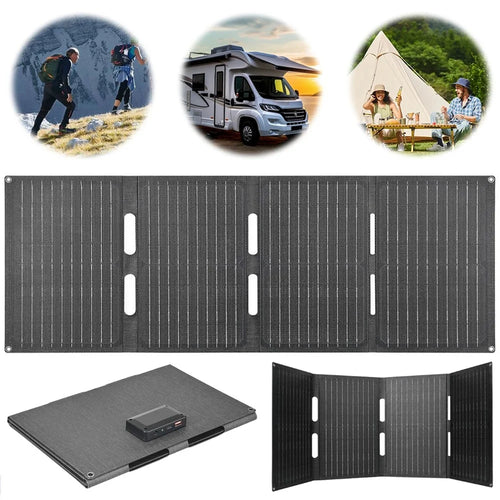 DE-60 60W Foldable Solar Panel Charger with Type-C / USB / DC Ports IP65 Waterproof Monocrystalline Solar Charger - Black - 1