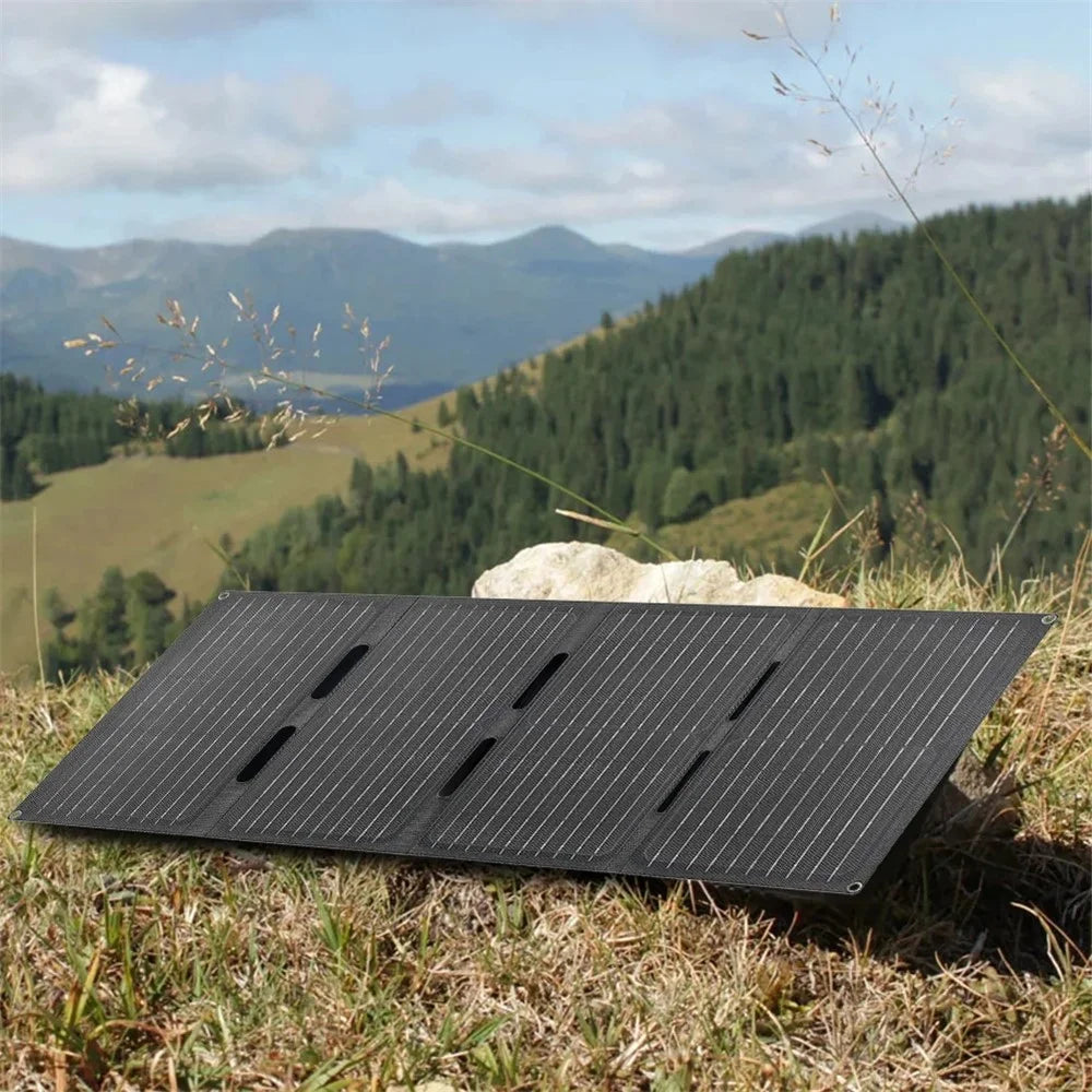 DE-60 60W Foldable Solar Panel Charger with Type-C / USB / DC Ports IP65 Waterproof Monocrystalline Solar Charger - Black - 2