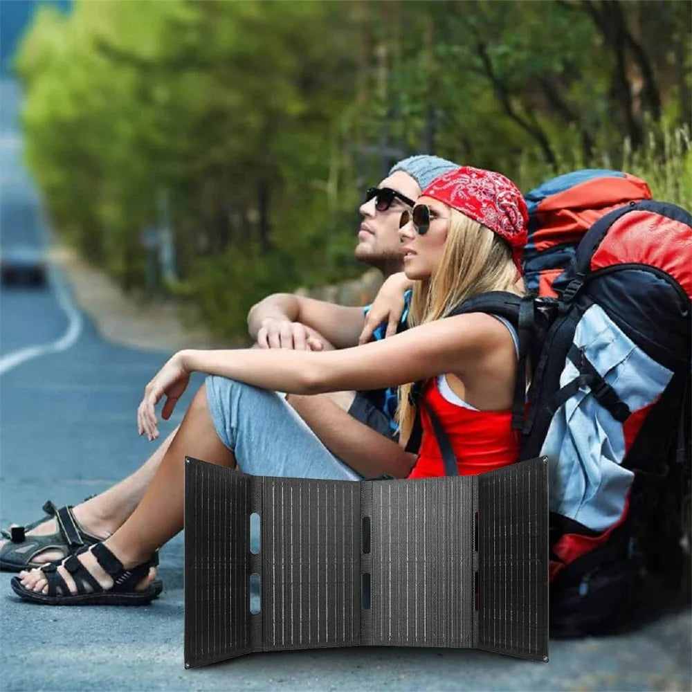 DE-60 60W Foldable Solar Panel Charger with Type-C / USB / DC Ports IP65 Waterproof Monocrystalline Solar Charger - Black - 3