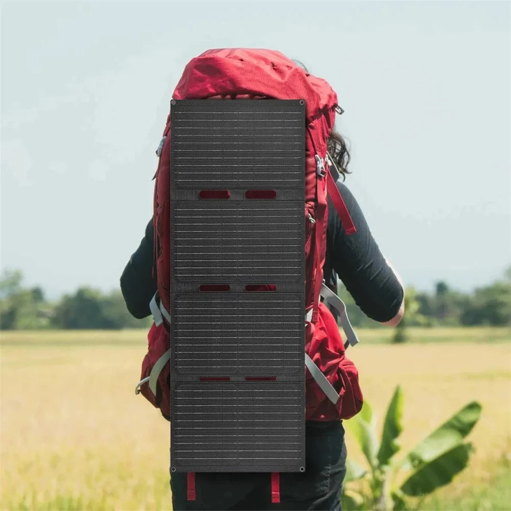 DE-60 60W Foldable Solar Panel Charger with Type-C / USB / DC Ports IP65 Waterproof Monocrystalline Solar Charger - Black - 4