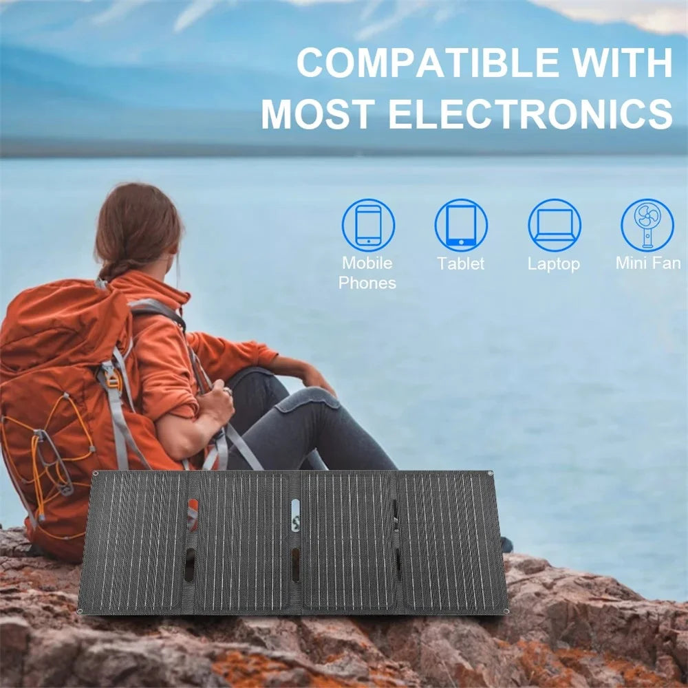 DE-60 60W Foldable Solar Panel Charger with Type-C / USB / DC Ports IP65 Waterproof Monocrystalline Solar Charger - Black - 6