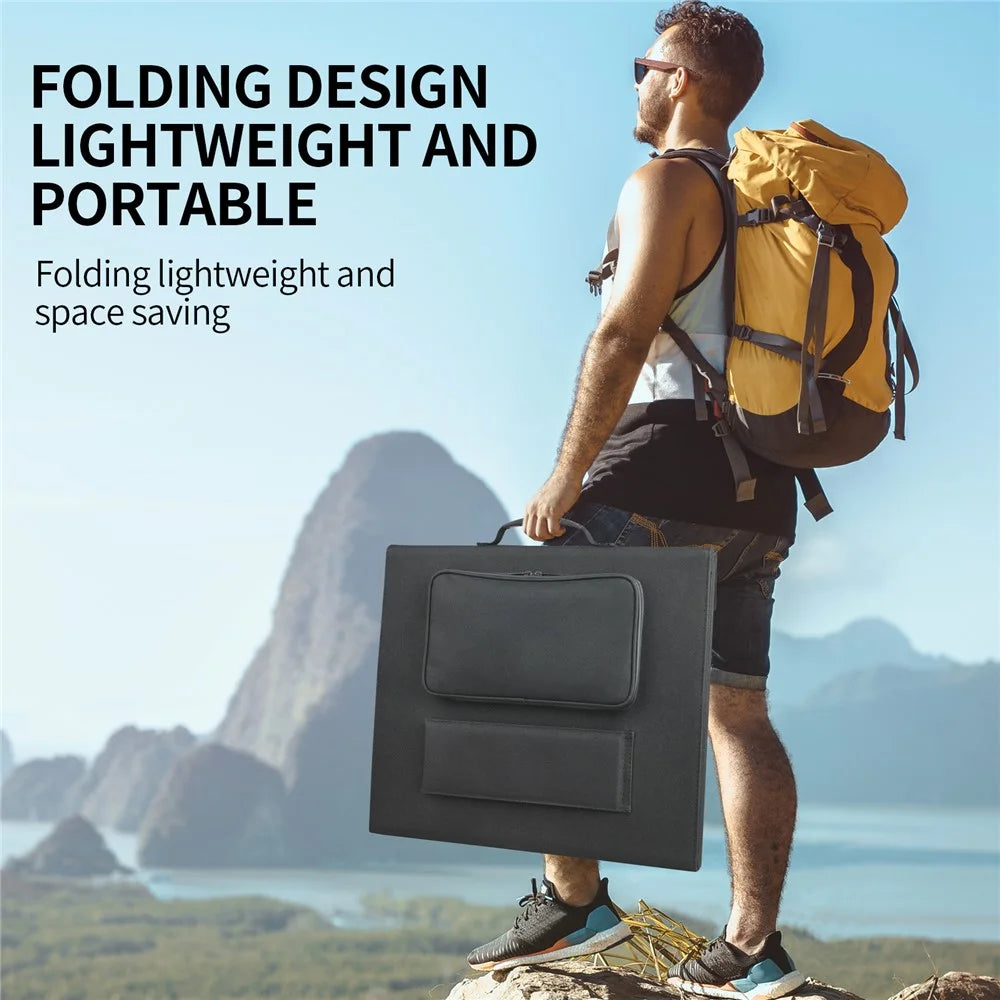 UC-200D 200W Portable ETFE Foldable Solar Panel Charger 20V 12V 9V for Outdoor Camping Phone Laptop Power Supply - Black - 6