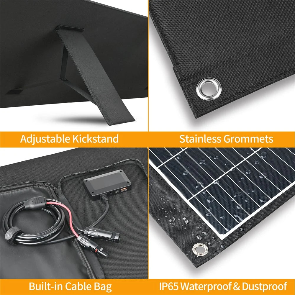 UC-200D 200W Portable ETFE Foldable Solar Panel Charger 20V 12V 9V for Outdoor Camping Phone Laptop Power Supply - Black - 7