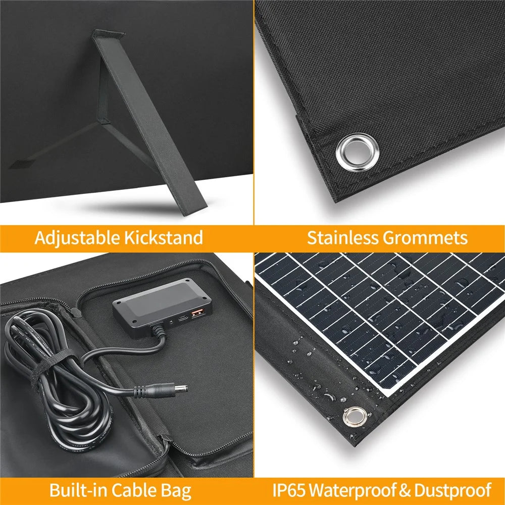 UC-100D 100W 20V ETFE Solar Charger Foldable Solar Panel for Outdoor Camping RV Power Supply - Black - 7