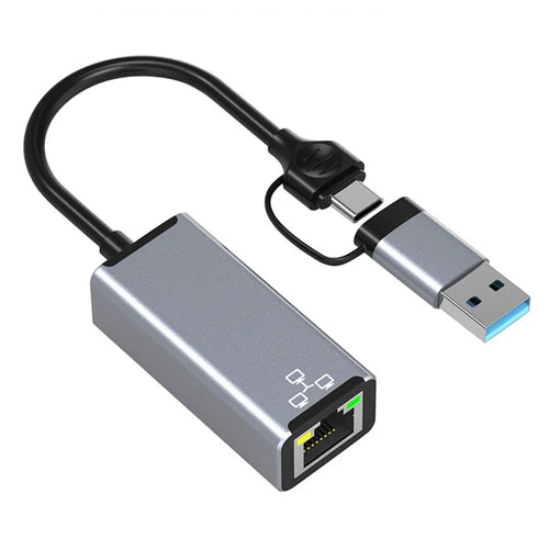 HC-72S USB-C / USB-A to RJ45 Ethernet Adapter 100Mbps LAN Network Converter for Laptop Phone Tablet - Grey - 1