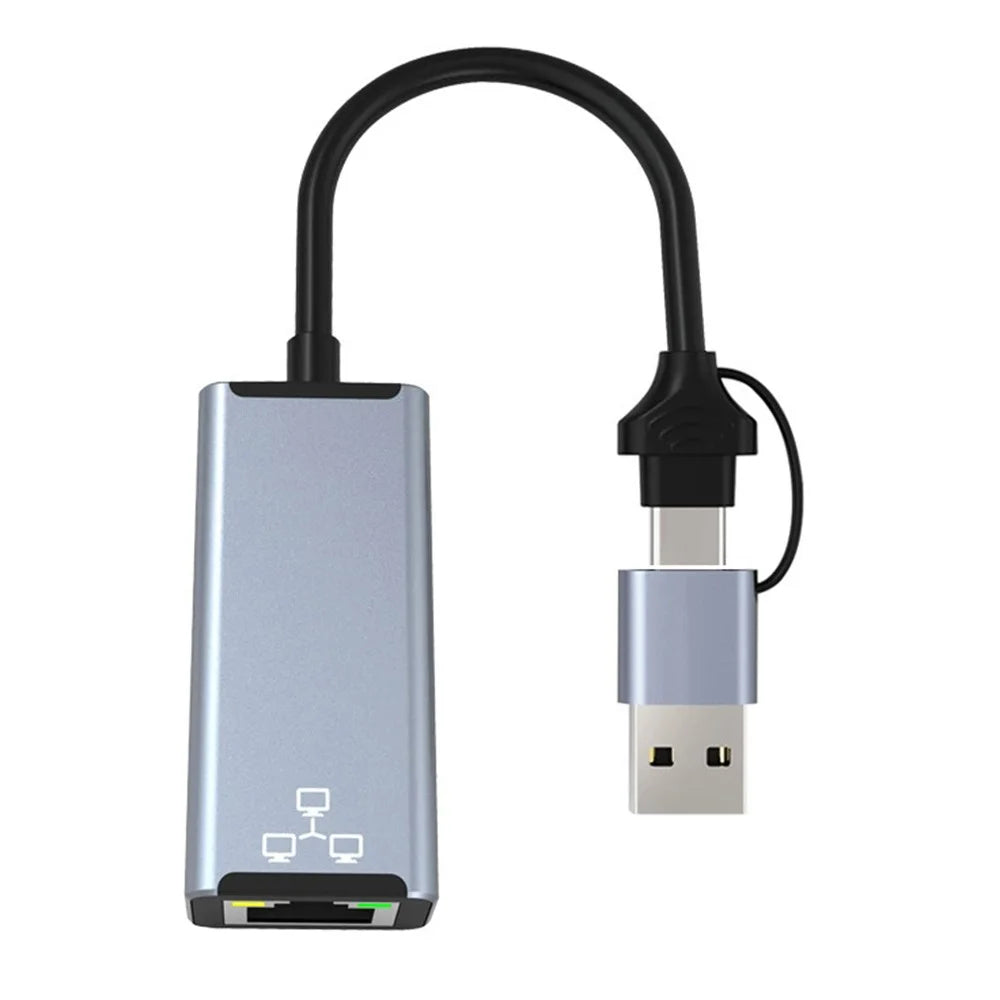 HC-72S USB-C / USB-A to RJ45 Ethernet Adapter 100Mbps LAN Network Converter for Laptop Phone Tablet - Grey - 2