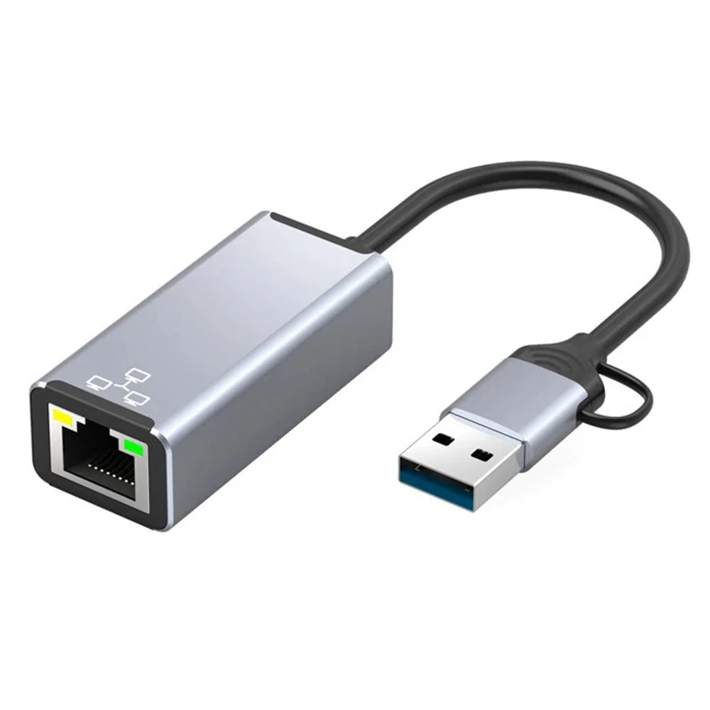 HC-72S USB-C / USB-A to RJ45 Ethernet Adapter 100Mbps LAN Network Converter for Laptop Phone Tablet - Grey - 3
