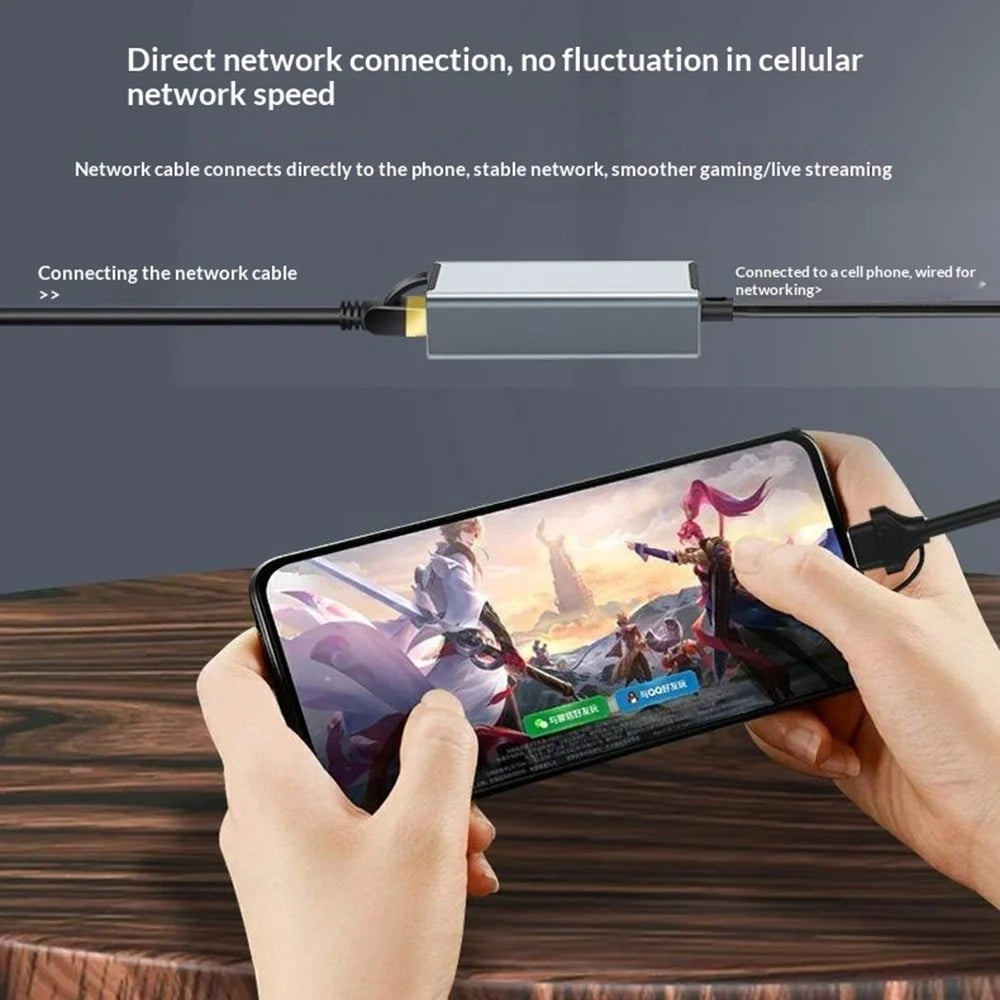 HC-72S USB-C / USB-A to RJ45 Ethernet Adapter 100Mbps LAN Network Converter for Laptop Phone Tablet - Grey - 7