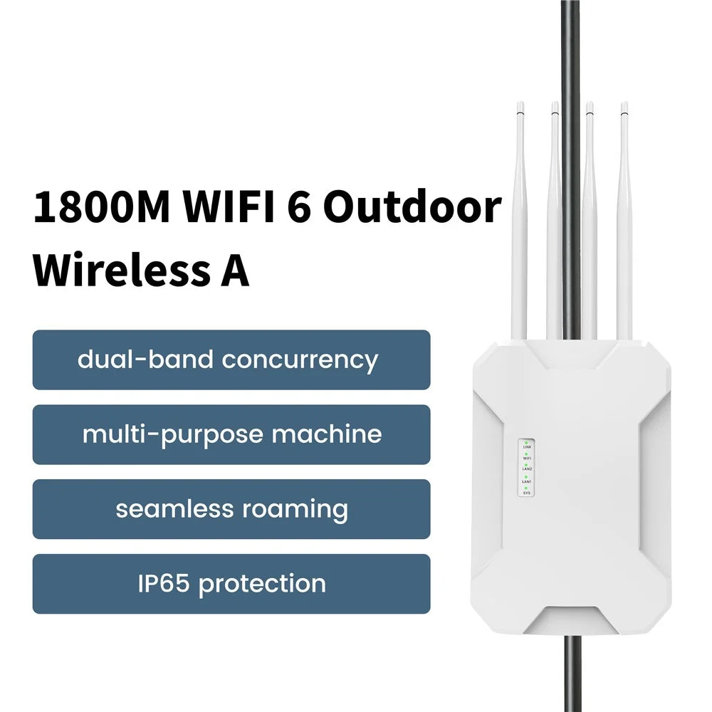 HW1800S Waterproof Outdoor Wireless Access Point 1800Mbps WiFi 6 Dual Band Gigabit Router - White  /  US Plug - 2