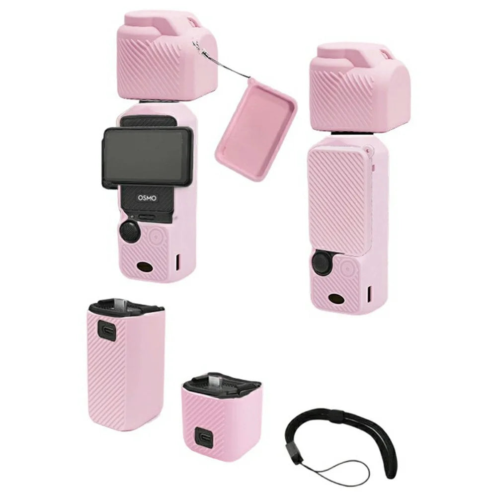 Y007 For DJI Osmo Pocket 3 Shockproof Case Gimbal Camera Anti Scratch Silicone Protective Cover Set - Pink - 1