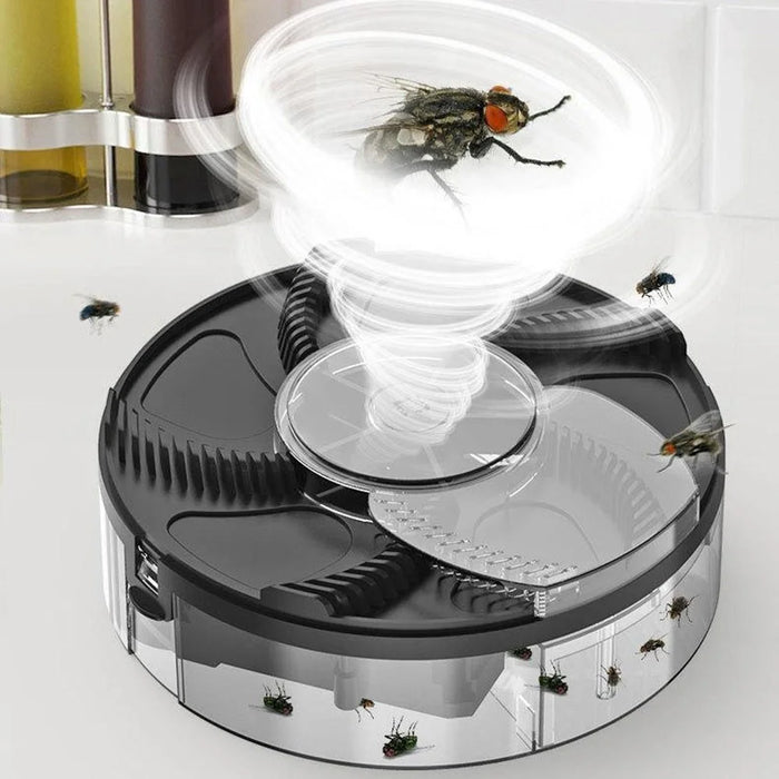 USB Rechargeable Automatic Rotating Fly Trap Electric Fly Catcher Household Flying Control Device - Black - 2