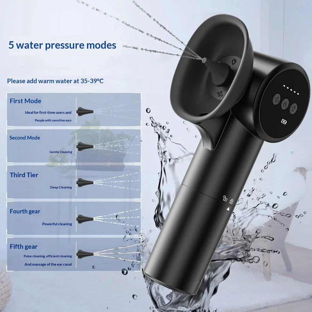 2 in 1 Electric Ear Wax Removal Tool Ear Dryer 5 Levels Ear Cleaner for Swimming Water Cleaning - White - 4