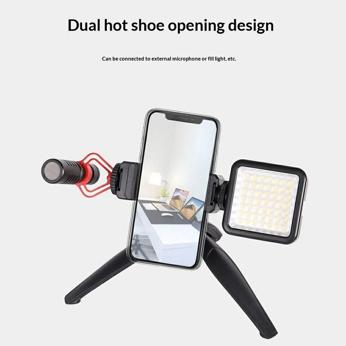 D010 Phone Clip Holder with Dual Hot Shoe Mount 1 / 4" Screw Thread for Live Streaming Tripod Stand - Black - 2