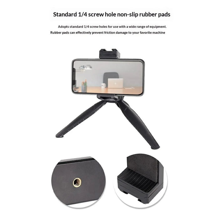 D010 Phone Clip Holder with Dual Hot Shoe Mount 1 / 4" Screw Thread for Live Streaming Tripod Stand - Black - 4