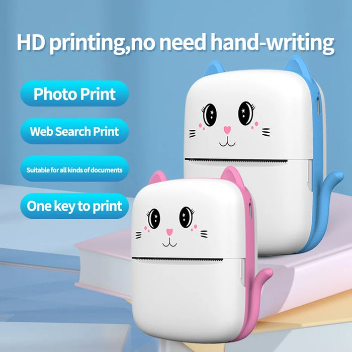 A9 Cartoon Cat Design Mini Thermal Printer 200 DPI Bluetooth-compatible Portable Pocket Printer (APP: AumiLabel) - Blue - 4
